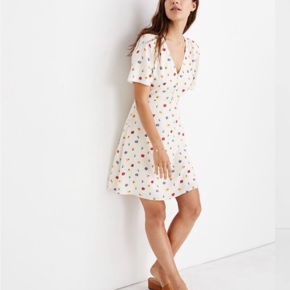 Madewell Cream Floral Mini Dress